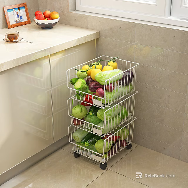 Kitchen Multi Tier Storage Rack with Wheels for Fresh Vegetables and Fruits Organization 3d model 