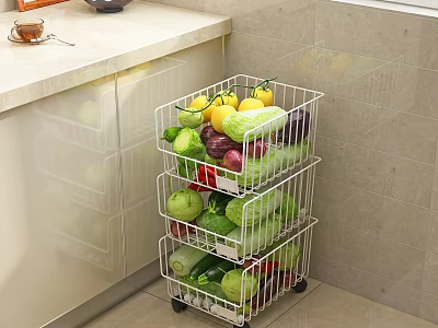 Kitchen Multi Tier Storage Rack with Wheels for Fresh Vegetables and Fruits Organization 3d model
