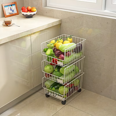 Kitchen Multi Tier Storage Rack with Wheels for Fresh Vegetables and Fruits Organization 3d model