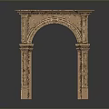 Bronze Arched Fireplace With Decorative Columns And Dark Background Reflection