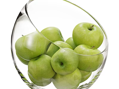 Ceramic Fruit Bowl Filled With Fresh Green Apples For Kitchen Tabletop Decor 3d model