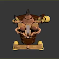 Mechanical Toy Figure With Red And Gold Accents And Glowing Elements