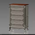 Elegant White Chest of Drawers with Red Wooden Top Golden Handles and Carved Legs