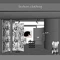 Fashion Clothing Store Interior With Mannequins And Clothes On Racks