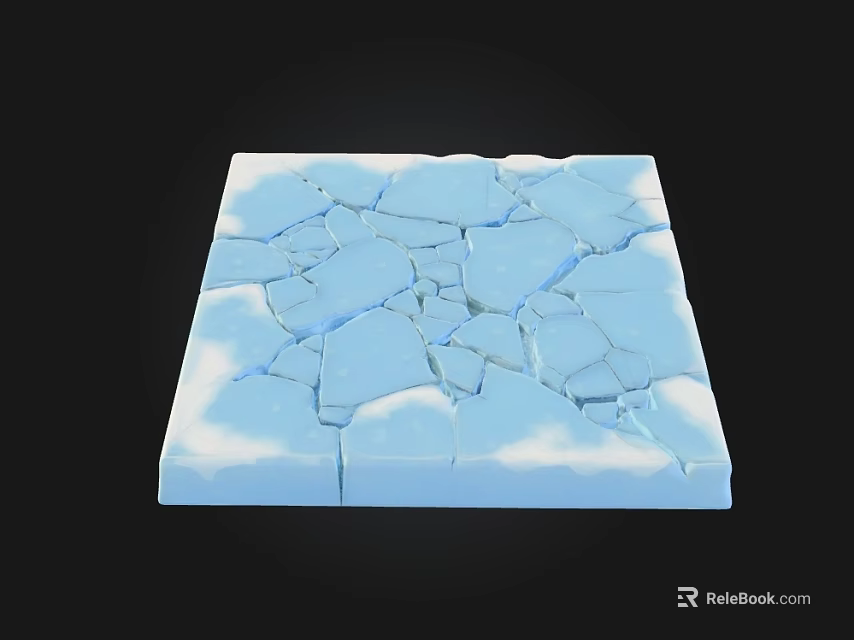 Blue Square Object With Cracked Surface And White Cloud Like Patterns 3d model 