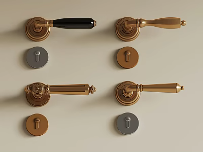 Modern Decorative Door Handles in Gold Black and Silver Finishes for Home Interior 3d model