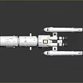 White Modular Spacecraft Model With Attached Thrusters And Gray Reflective Background