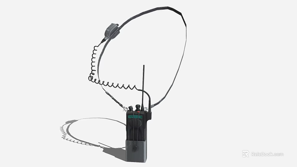 Black Portable Walkie Talkie with Antenna Coiled Earphone Cord and Compact Design 3d model 