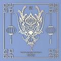 Intricate Dragon Carving with Lanterns and Chinese Borders on Blue Background for Chinese New Year