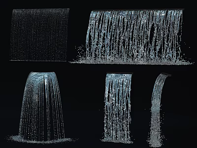 Various Water Fountain Designs With Cascading Streams Sheet Curtains And Curved Jets 3d model