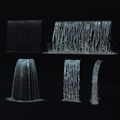 Various Water Fountain Designs With Cascading Streams Sheet Curtains And Curved Jets 3d model