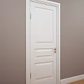 White Hinged Door with Simple Panel Design White Frame Gold Handle Against Light Gray Wall 3d model