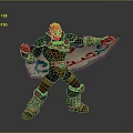 Red Haired Warrior Character In Decorative Armor With Patterned Cape And Outstretched Arms