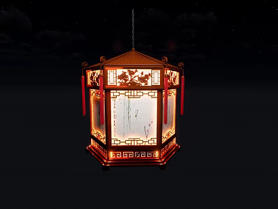 Traditional Chinese Lantern With Intricate Carvings Wooden Frame And Red Tassels 3d model