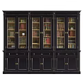 Traditional Dark Wood Bookcase With Glass Doors And Multiple Book Shelves