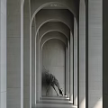 Elevator Corridor With Concrete Arched Design Sea View Blue Sky And Sunlight 3d model