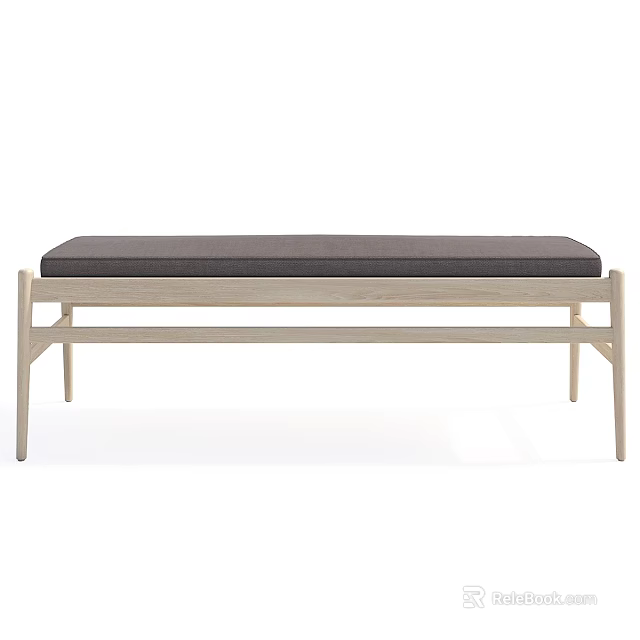 Modern Style Sofa Bench With Light Wooden Frame And Gray Cushion 3d model 