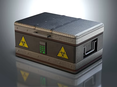 Biohazard Storage Case Featuring Yellow Warning Symbols Metal Shell Secure Lock And Green Indicator Lights 3d model