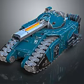 Blue Armored Tank Featuring Flaming Cannon Heavy Duty Tracks And Futuristic Design