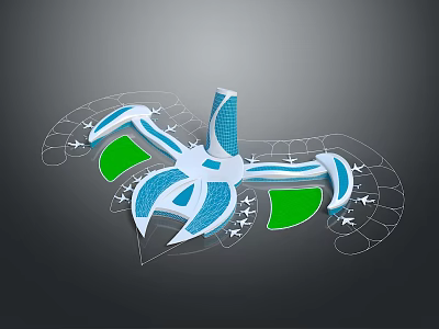 Cartoon Scene With Colorful Blue Green Geometric Shapes And Abstract Patterns 3d model