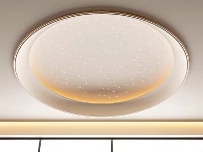 Modern White Circular Ceiling Design Featuring Starry Pattern And LED Lights 3d model