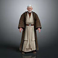 Game Movie Character White Hair Beard Brown Robe Beige Tunic Leather Belt Standing Pose