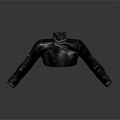 Black Leather Cropped Jacket With High Neck Stylish Long Sleeves Design
