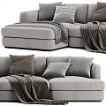 Multi person Gray Fabric Sectional Sofa With Patterned Pillows And Blankets 3d model