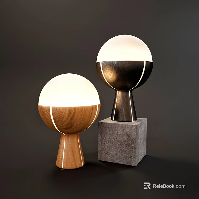 Modern Table Lamps With Spherical Shades Wooden And Concrete Bases For Home Decor 3d model 