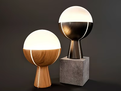 Modern Table Lamps With Spherical Shades Wooden And Concrete Bases For Home Decor 3d model
