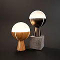 Modern Table Lamps With Spherical Shades Wooden And Concrete Bases For Home Decor