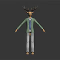 Anthropomorphic Deer Character With Green Blazer Blue Vest Striped Pants And Shoes