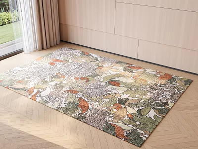 Square Rug With Floral Leaf Pattern For Wooden Floor Living Room Decor 3d model