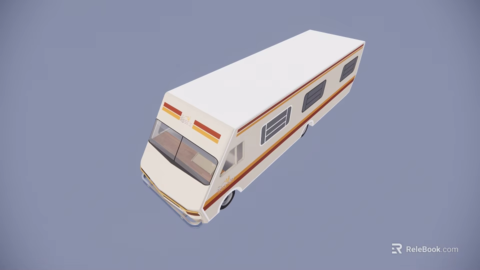 White Recreational Vehicle With Orange Stripes Windows For Leisure Travel And Camping Trips 3d model 