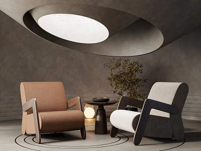 Modern Casual Sofa Set In Contemporary Living Room With Table And Plant 3d model