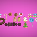 Assorted Colorful Candies and Desserts Including Donuts Gingerbread Men Lollipops and Cookies on Pink Background