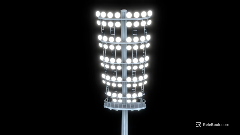Outdoor Illuminated Billboard With Multiple Light Bulbs Arranged On Metal Pole Structure 3d model