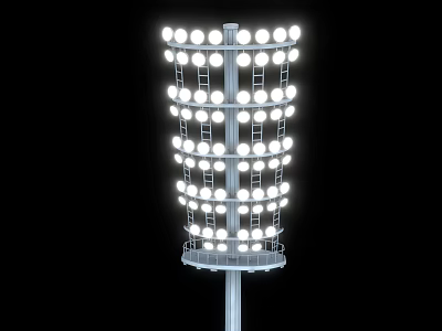 Outdoor Illuminated Billboard With Multiple Light Bulbs Arranged On Metal Pole Structure 3d model