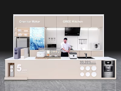Modern GNEEL Kitchen Cabinets With Gray Ice Maker Countertop And Appliances 3d model