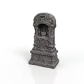 Intricate Gray Stone Sculpture With Carved Shrine Structure And Detailed Base