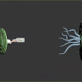 Scenic Green Aquatic Scene With Two Forms Blue Tentacles And Dark Reflections