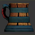 Detailed Decorative Wooden Mug With Blue Bands Red Handle And Layered Design