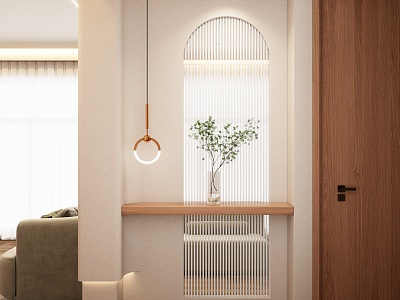 Nordic Cream Light Luxury Solid Wood Arc Changhong Glass Entrance Partition Entrance 3d model