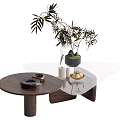 Minimalist Modern Wooden Coffee Table With Bamboo Plant Ceramic Vase And Decorative Items