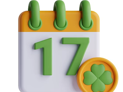 Decorative Calendar Ornament Combination Featuring Orange Base Green Number 17 And Round Clover Coin 3d model
