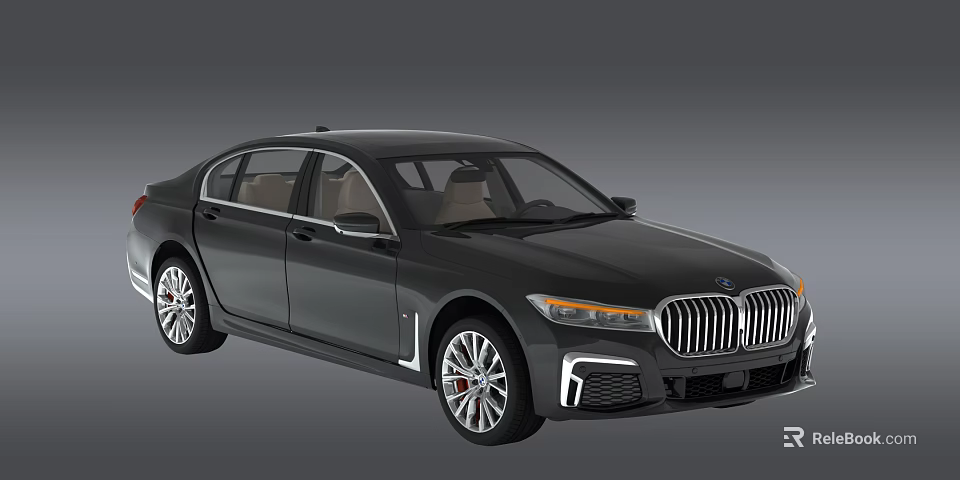 Black BMW Luxury Sedan With Light Beige Interior LED Headlights And Chrome Grille 3d model 