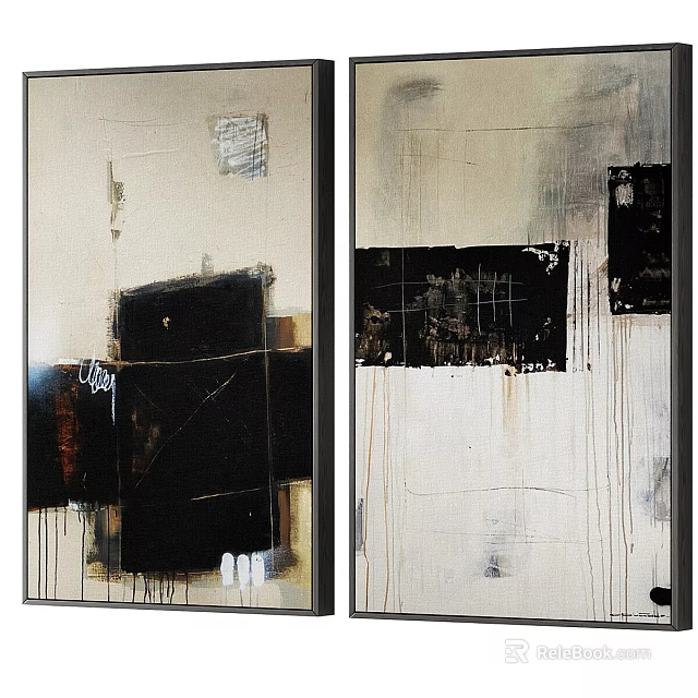Abstract Painting With Black White Textured Brushstrokes And Geometric Shapes In Modern Art Vertical Composition 3d model 
