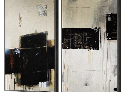 Abstract Painting With Black White Textured Brushstrokes And Geometric Shapes In Modern Art Vertical Composition 3d model