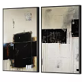 Abstract Painting With Black White Textured Brushstrokes And Geometric Shapes In Modern Art Vertical Composition