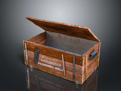 Open Lid Wooden Chest With Metal Interior Wooden Slats And Abandoned Personal Label 3d model